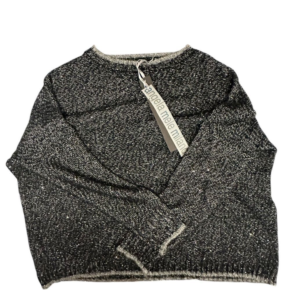 Angela Mele Milano Scoop Neck Black Metallic Oversized Sweater | S